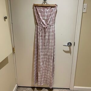 Pink tie dye strapless maxi dress
